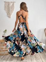 Vestido con tirantes sin espalda y separación de muslos con estampado tropical 2025 - details 3