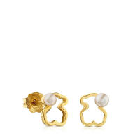 Pendientes de moda personalizados de oso hueco de plata de ley, pendientes de mujer con incrustaciones de perlas - details 1