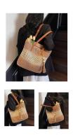Bolso de hombro único de tejido hueco, nuevo bolso de moda con flecos, bolso de playa estilo vacaciones, bolso de paja de bloques de color - details 1