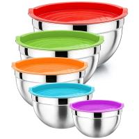 Cuenco con tapa para mezclar y servir, juego de 5 ensaladeras de anidación de acero inoxidable, para cocinar y hornear - details 0