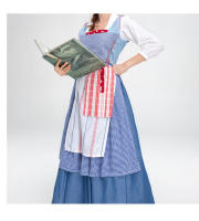 Nuevo Conjunto de traje étnico de cerveza Pastoral de chica de granja a cuadros azules de estilo francés - details 9