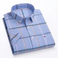 Camisa clásica de manga corta para hombre, camisa 100% algodón Oxford, informal, suave, a cuadros, a rayas, de negocios, ajustada, talla grande 7XL, 6XL - details 26