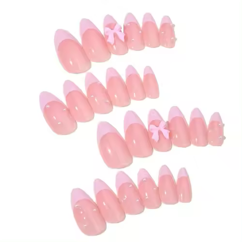Pegatinas de Uñas Rosas con Lazos de Perlas Artículo de Uñas Removible para Belleza - 1