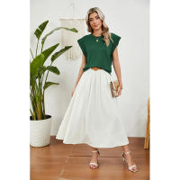 BUNO-2025 Tops para mujer, pantalón corto informal de moda de verano, camisetas básicas con textura a rayas de Color sólido y cuello redondo - details 9