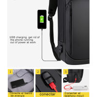Mochila de negocios para ordenador portátil, bolso clásico de tela de membrana impermeable, correas, trabajo diario, USB, 16 pulgadas - details 5