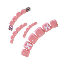 Uñas postizas rosas con lazo 3D, material seguro de larga duración, impermeable, vestido de niña caliente a juego - details 0