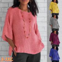 Blusa De Lino Y Algodón Para Mujer Estilo Casual Cuello En V Manga Tres Cuartos Suelta Ropa De Verano Tops Para Calle - details 6