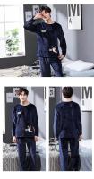 Otoño Invierno nuevo Coral pijamas de lana para hombre cuello redondo conjuntos de salón de manga larga hombre 2 piezas estampado de moda traje para casa para hombre - details 5