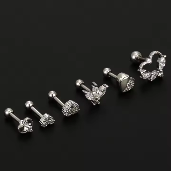 Piercing de acero quirúrgico para oreja, aretes de cristal para cartílago, 2 piezas, 16G, 16G - 1