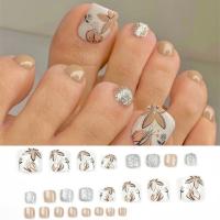Juego De 24 Piezas Uñas Postizas De Acrílico Con Borde Blanco Y Flor Artísticas Para Pies Uñas Press on Removibles Para Fiestas - details 33