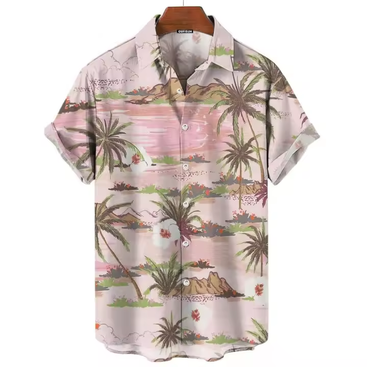 Camisa hawaiana estampada de mezclilla, pantalones cortos casuales, blusas, ropa de calle grande, ropa de hombre original - 1