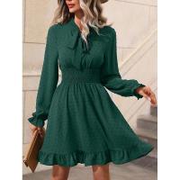 Vestido midi de manga larga con cuello en V para mujer, elegante y bonito, moderno, de color sólido, lujoso. - details 13