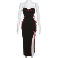 Vestido de choque de color para mujer, ropa de cuello de hombro recto, Delgado, correa de cadera - details 1