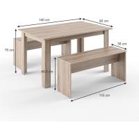 Mesa de comedor Sentio, antracita/roble dorado, 90 x 140 cm con 2 bancos - details 10