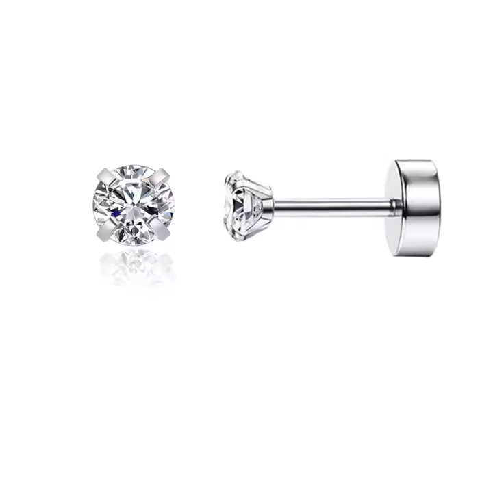 Pendientes de cartílago de acero hipoalergénico para hombre y mujer, aretes pequeños de circonita cúbica con parte posterior plana, Piercing de hélice, regalo de joyería - 1