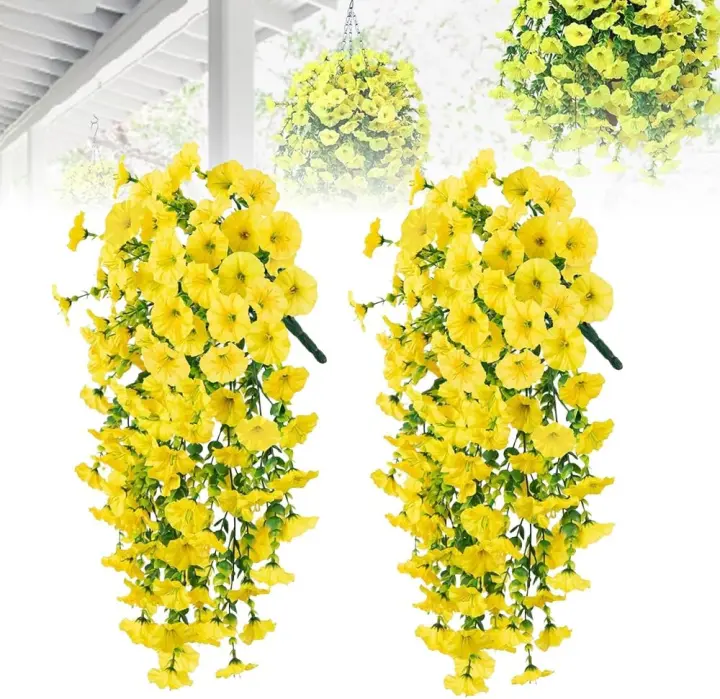 2 Piezas De Flores Artificiales Colgantes Para Exteriores, Plantas De Vid Larga, Eucalipto De Gloria Matutina, Verde De Imitación Realista Para Interior, Exterior, Patio, Porche, Jardín, Decoración De Primavera - 1