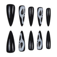 Uñas artificiales de Halloween, uñas postizas reutilizables para vestido de niña caliente, color negro brillante, dulce y encantador - details 0
