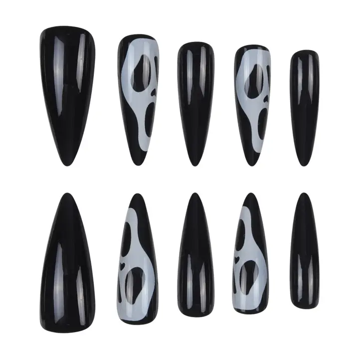 Uñas artificiales de Halloween, uñas postizas reutilizables para vestido de niña caliente, color negro brillante, dulce y encantador - 1