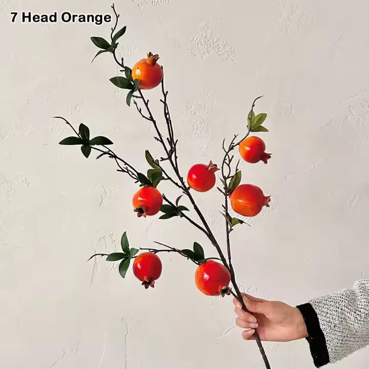 Simulación de Granada Artificial, rama larga, fruta de Granada, 7 cabezas, frutas artificiales, flores, frutas falsas, árbol bonsái - 1
