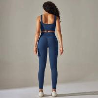 Conjunto de yoga acanalado sin costuras para mujer, ropa de gimnasio, sujetador con elevación, leggings, top de entrenamiento, chándal deportivo, 2 piezas - details 49