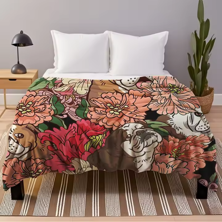 Manta de franela con diseño étnico Tribal de Bulldog Inglés, mantas transpirables para parejas, Patio al aire libre - 1