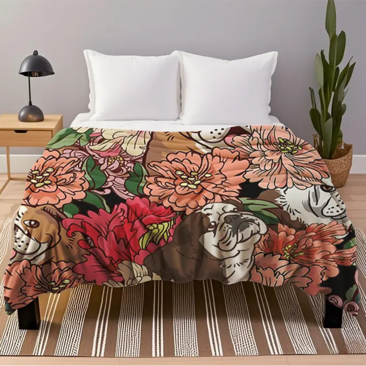 Manta de franela con diseño étnico Tribal de Bulldog Inglés, mantas transpirables para parejas, Patio al aire libre - 1
