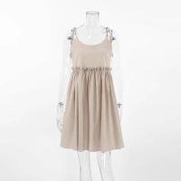 Vestido de tirantes de algodón y lino para mujer, informal, suelto, suave, con borde acanalado, estilo playero, primavera y verano - details 5