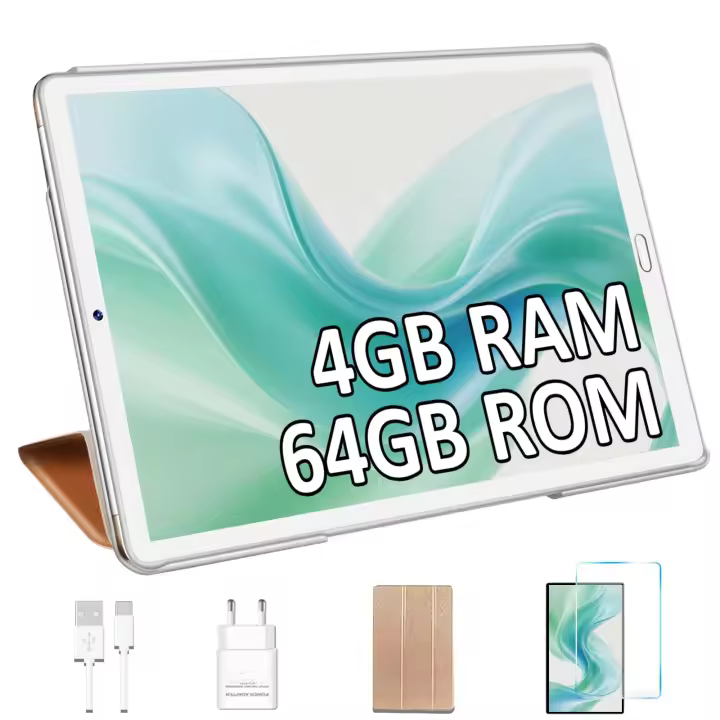 YESTEL Tablet de 10 Pulgadas con Funda Android con 4GB RAM, 64GB ROM (1TB Ampliable), Wi-Fi, Bluetooth, Batería de 8000mAh, Cámara Doble 5MP + 8MP, Pantalla HD IPS, Oro - 1