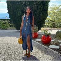 Vestido vaquero largo sin mangas para mujer, traje Sexy con abertura lateral, cuello vuelto, novedad de verano 2024 - details 24