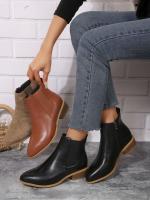 2025 otoño e invierno nuevas botas de mujer de tacón cuadrado de gran tamaño moda británica puntiagudas cómodas botas cortas delgadas tendencia de las mujeres. - details 7