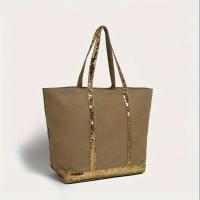 Bolso de mano de gran capacidad para mujer con acento de lentejuelas - Bolso de hombro elegante con cierre de cremallera, forro de poliéster duradero y correa fija, bolso elegante para el día a día para el trabajo, viajes, compras (gris claro/marrón oscur - details 0