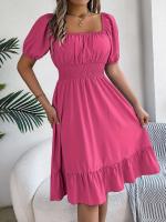 Elegante Vestido de Verano 2024 para Mujeres Cuello Cuadrado Corto Mangas Cortas con Volante - details 9
