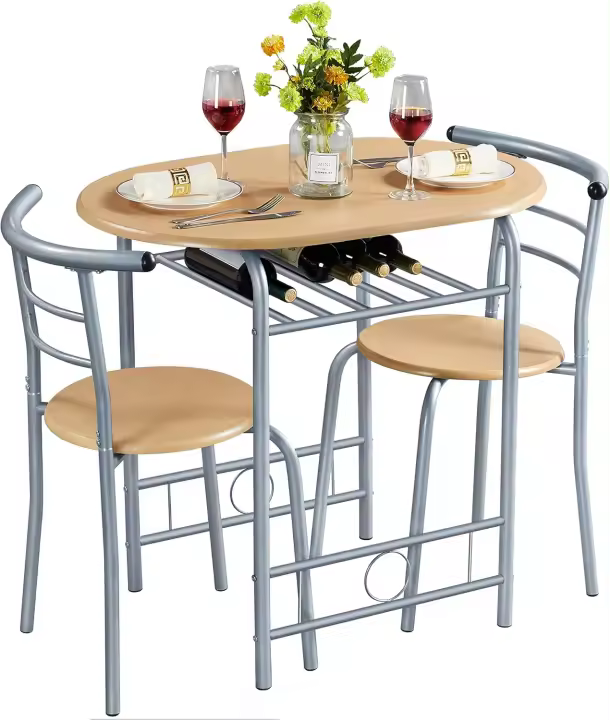 Juego Mesa y 2 Sillas de Comedor Cocina Conjuntos de Mueble de 3 Piezas con Estante para Vino Superficie de Mesa 90 X 53 cm Blanco - 1