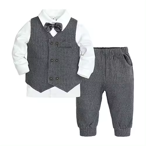 Conjuntos de ropa para niño recién nacido, traje de caballero, conjunto de ropa para niño, chaleco de algodón, camisa de manga larga y pantalones, ropa infantil, regalo informal, 3 uds. - 1