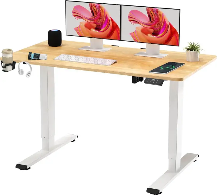 Escritorio Elevable Eléctrico 140x60 cm, con Controlador de Pantalla Digital y Memoria, Gancho para Auriculares y Soporte para Bebidas, Escritorio Ergonómico para Oficina y Hogar - Arce - 1