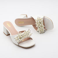 Tacones altos con tiras, tacones gruesos, perlas versátiles, sencillos. - details 10