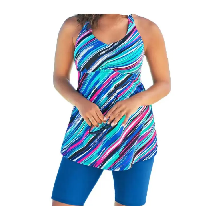 Traje de baño con pantalones de pierna larga en la parte posterior, hermosa división de talla grande para mujer V - 1