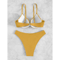 Conjunto de Bikini triangular para mujer, traje de baño liso, ropa de playa, cintura baja, rojo, 2023 - details 6