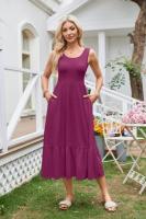 vestido sin mangas de verano para mujer, maxivestido plisado con cuello cuadrado, escalonado, informal, con bolsillos, 2025 - details 12
