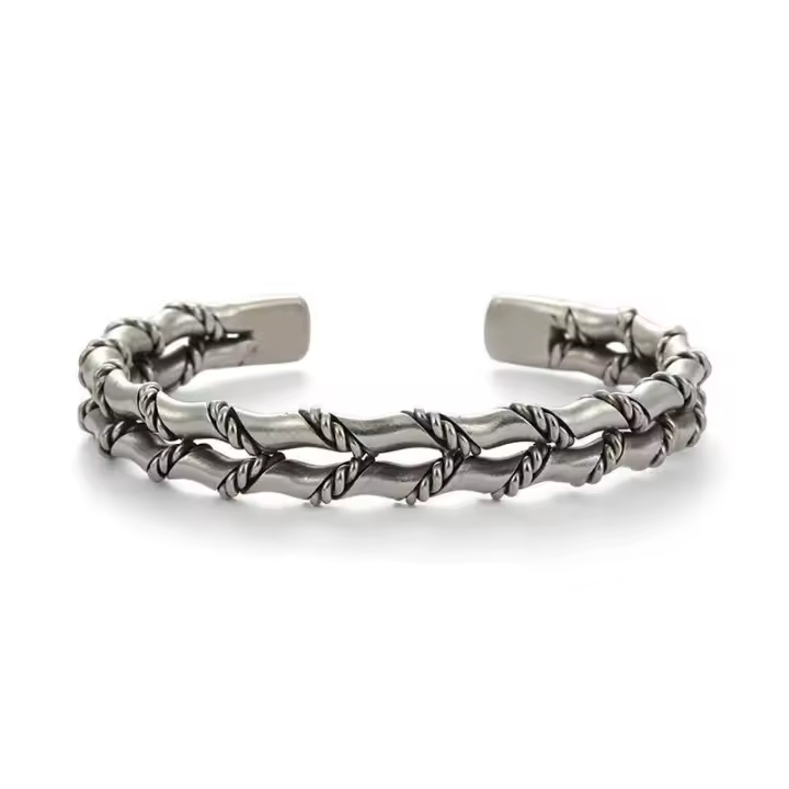 Pulsera cubana de bambú doble para hombre, brazalete con apertura ajustable, estilo Hip-hop, joyería de muñeca - 1