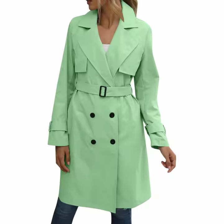 Abrigo de Trench de Moda Casual para Mujer con Cinturón Desmontable y Bolsillos Diseño de Cierre de Doble Botonadura Material Exterior de Poliéster Abrigo de Tren de Largo Medio para Otoño/Invierno - 1