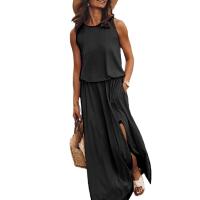 Vestido Largo de Verano 2025 sin Mangas y Cuello Redondo Moda Femenina Europea y Americana - details 0