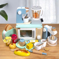 Juguete de cocina de madera para bebés, máquina tostadora de Café de simulación, mezclador de alimentos, juguetes educativos de Aprendizaje Temprano - details 0