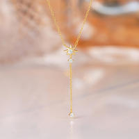 Collar de borla larga en forma de Y, cadena de hueso con cierre de estrella octogonal - details 3