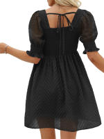 Vestido de verano de las mujeres 2023 Casual Flowy Beach Cuello cuadrado Linterna Manga corta Plisado Una línea Vestido Tie Mini vestido - details 3