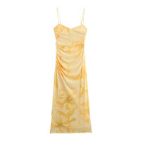 Elegante vestido de tul plisado de longitud media con estampado de flores laterales - details 1