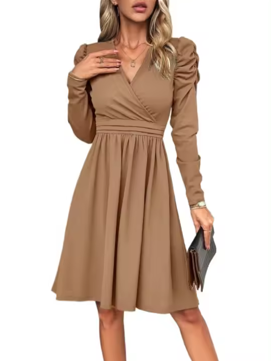 Primavera y otoño 2025 Vestido midi de mujer de moda de color sólido - 1