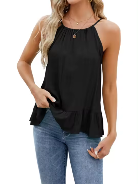 Camiseta sin mangas de verano para mujer estilo coreano con tirantes, top de color sólido. - 1