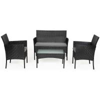 Muebles de jardín de Resina Trenzada Negra - 4 Asientos: 1 sofá, 2 sillones, 1 Mesa de Centro - Cojines Beige con - details 26