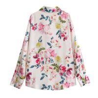 OUWU- Bazaleas Store Camisas y blusas elegantes Traf Camisa linda con estampado floral para mujer Blusa oficial con botones de satén - details 3